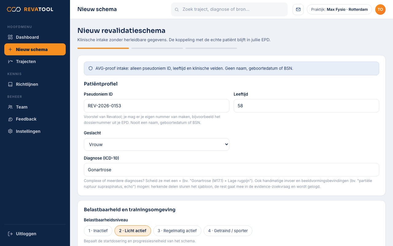 Intake in Reva: pseudoniem, leeftijd, diagnose en belastbaarheid